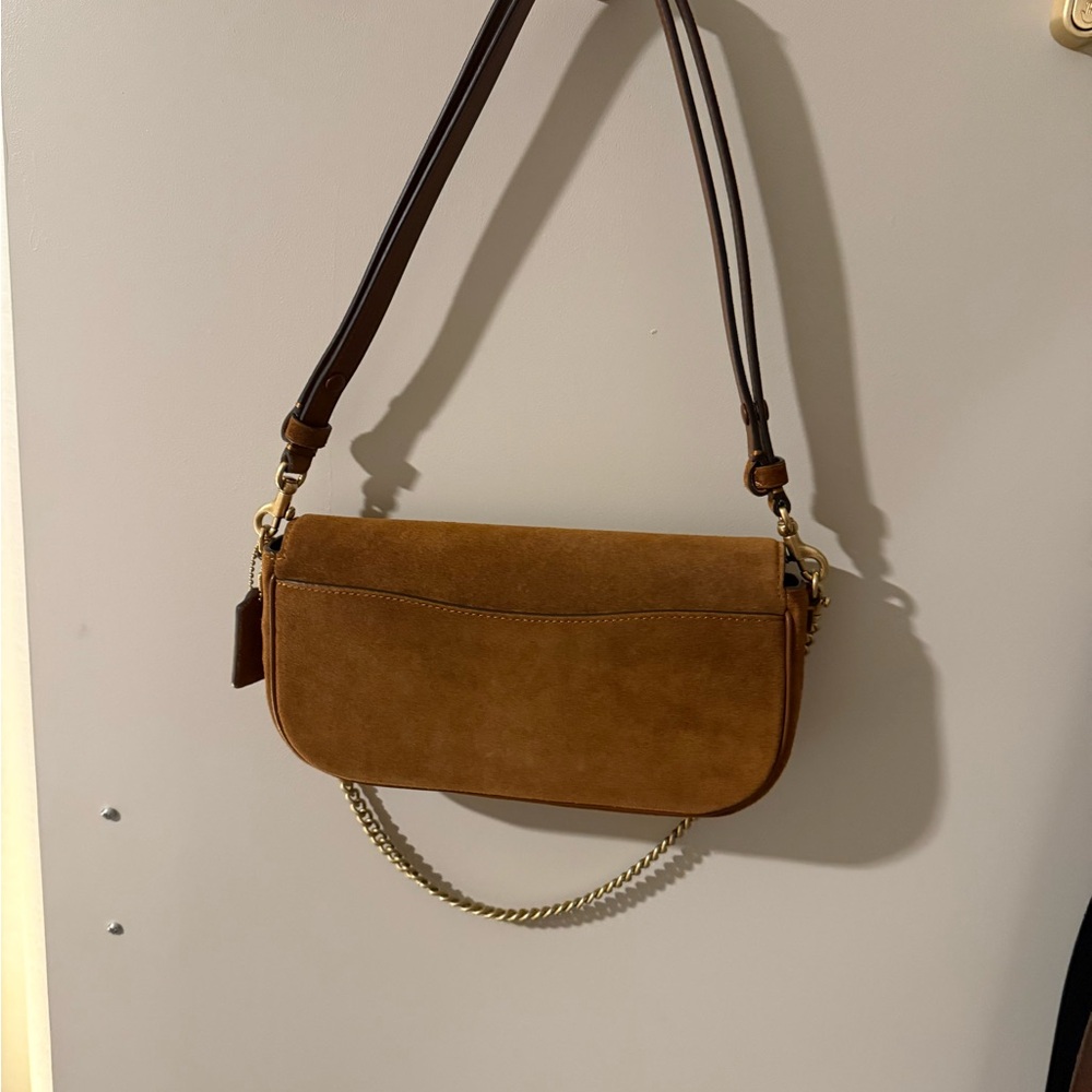 Coach Brook Flap Brown Suede Purse with Gold Dinky Chain - Picture 3 of 3